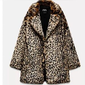 Zara Women's Animal Print Teddy Jacket